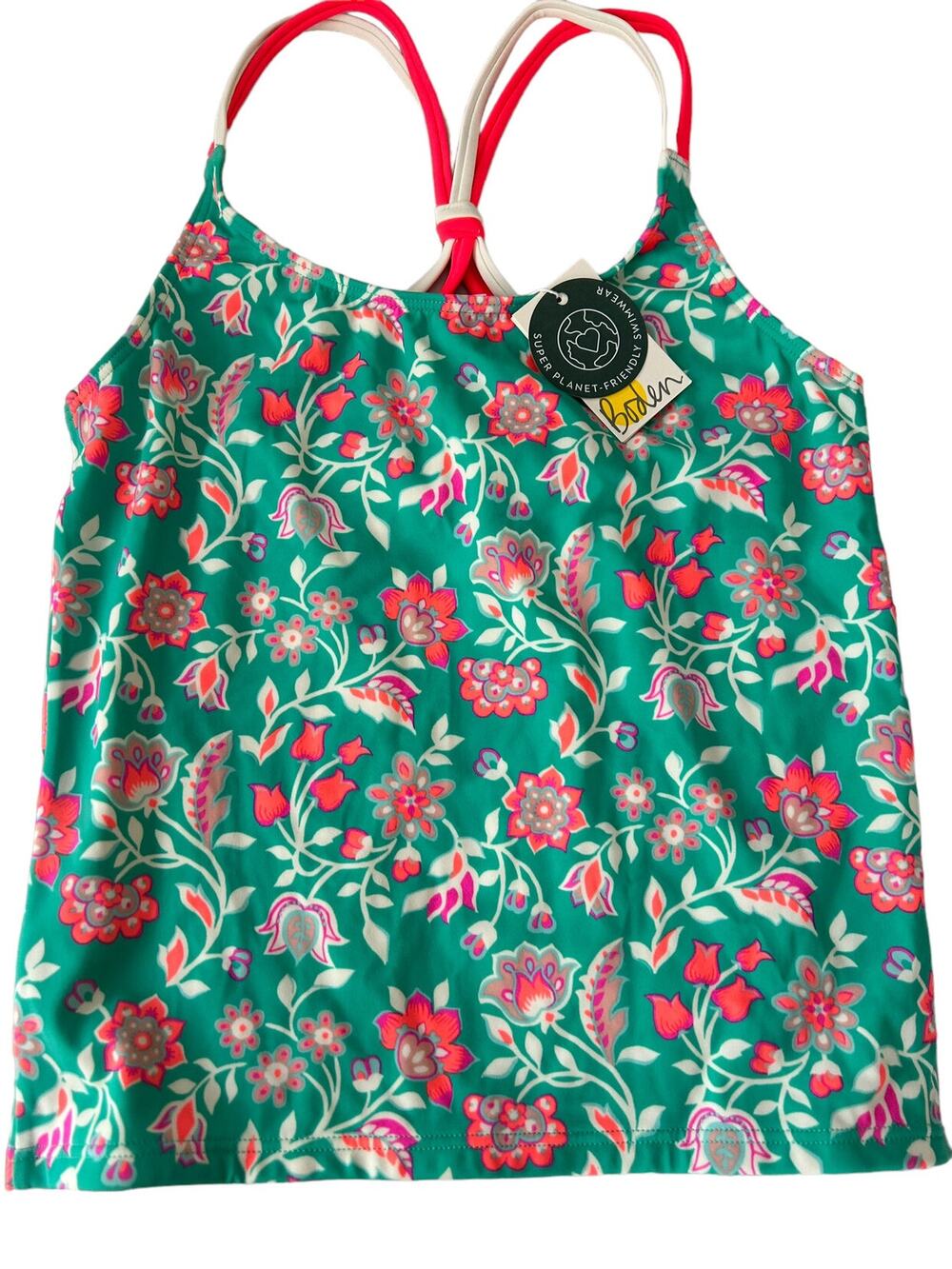 NEW Mini Boden Green Floral Tankini Top 13-14